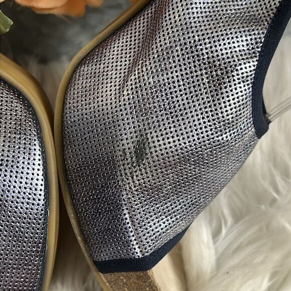 Vintage Donald Pliner Blue Metallic Stretchy Slingback Heels Size 8 - Picture 6 of 11